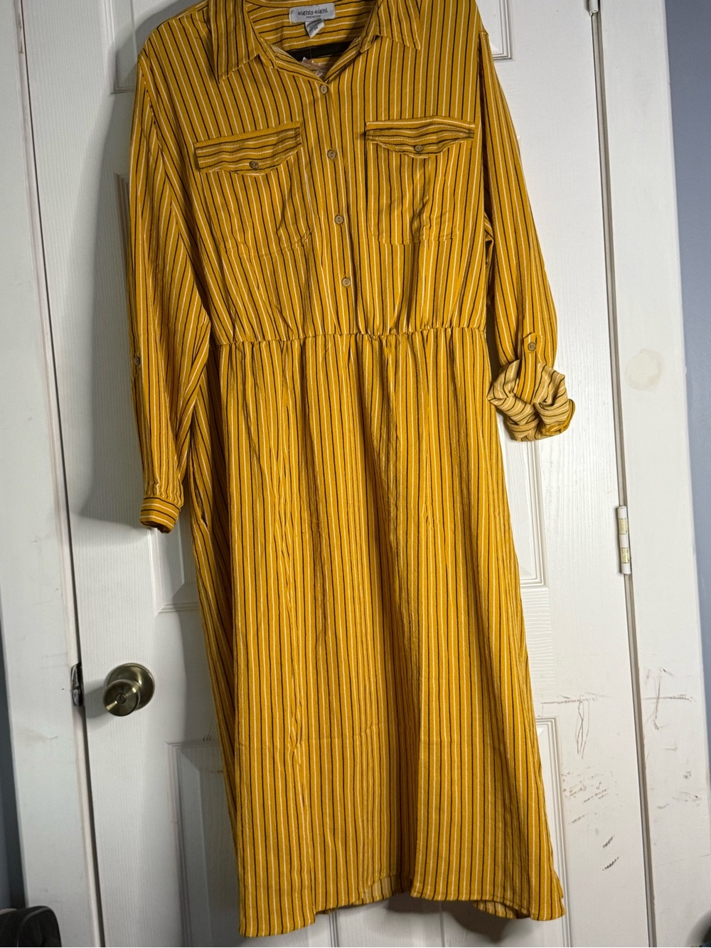 Plus Size Shirt Dress Midi Size 2X Mustard Yellow Pinstripes Pockets NWT New